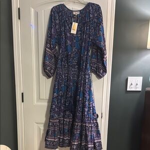 Mille Natalia Dress in Twilight - Floral Bohemian Maxi Dress - Blue and Purple